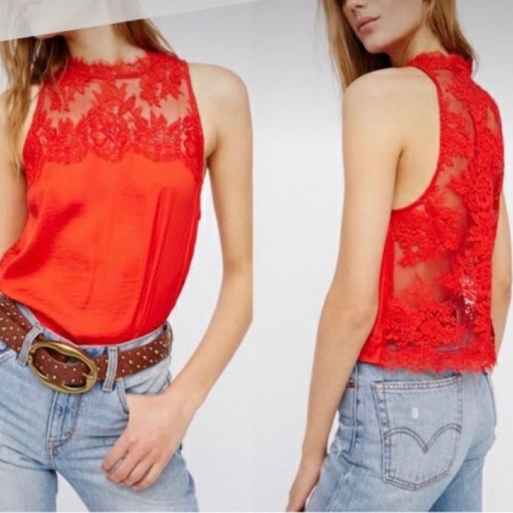 Tied to You Red Lace Free People Top